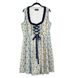 Scarlet Darkness October Fest Dirndl Dress Floral Womens LG Cream Blue Lined